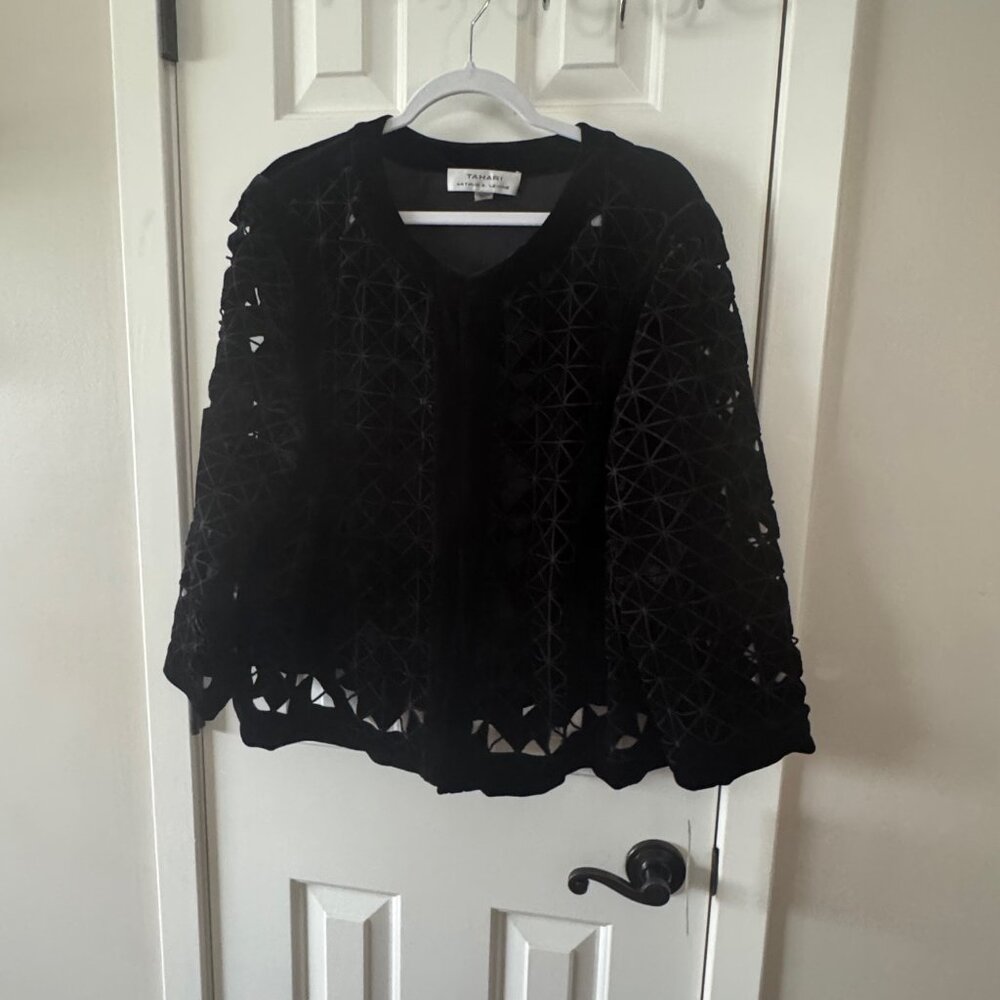 Tahari ASL Womens Plus Black Velvet Open Front Jacket Size 20W New with Tags